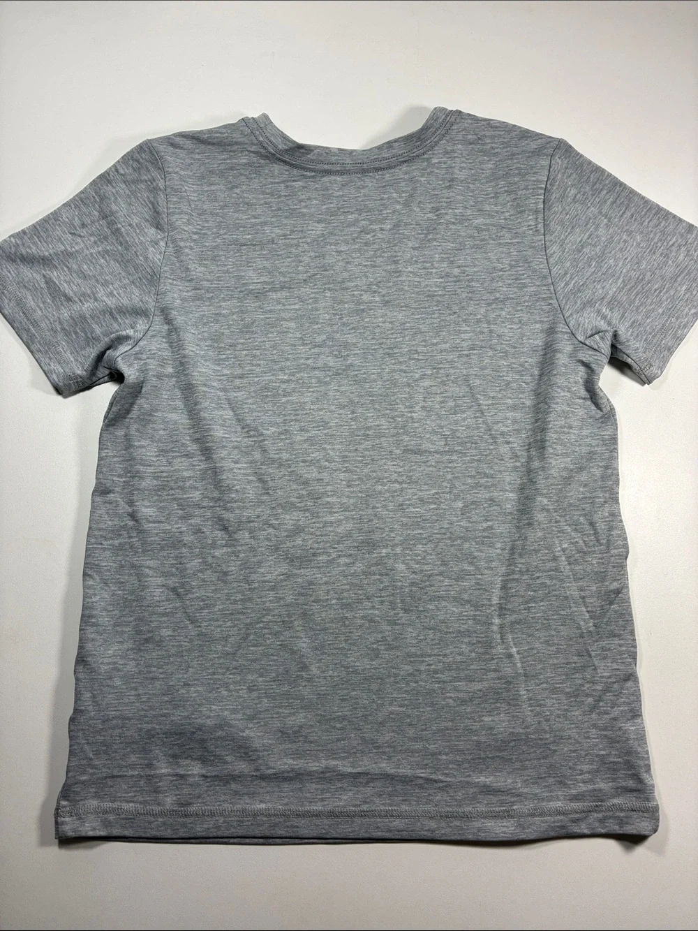 Adidas Heather Grey Tee with Dark Navy Logo - Kids Short Sleeve, size S